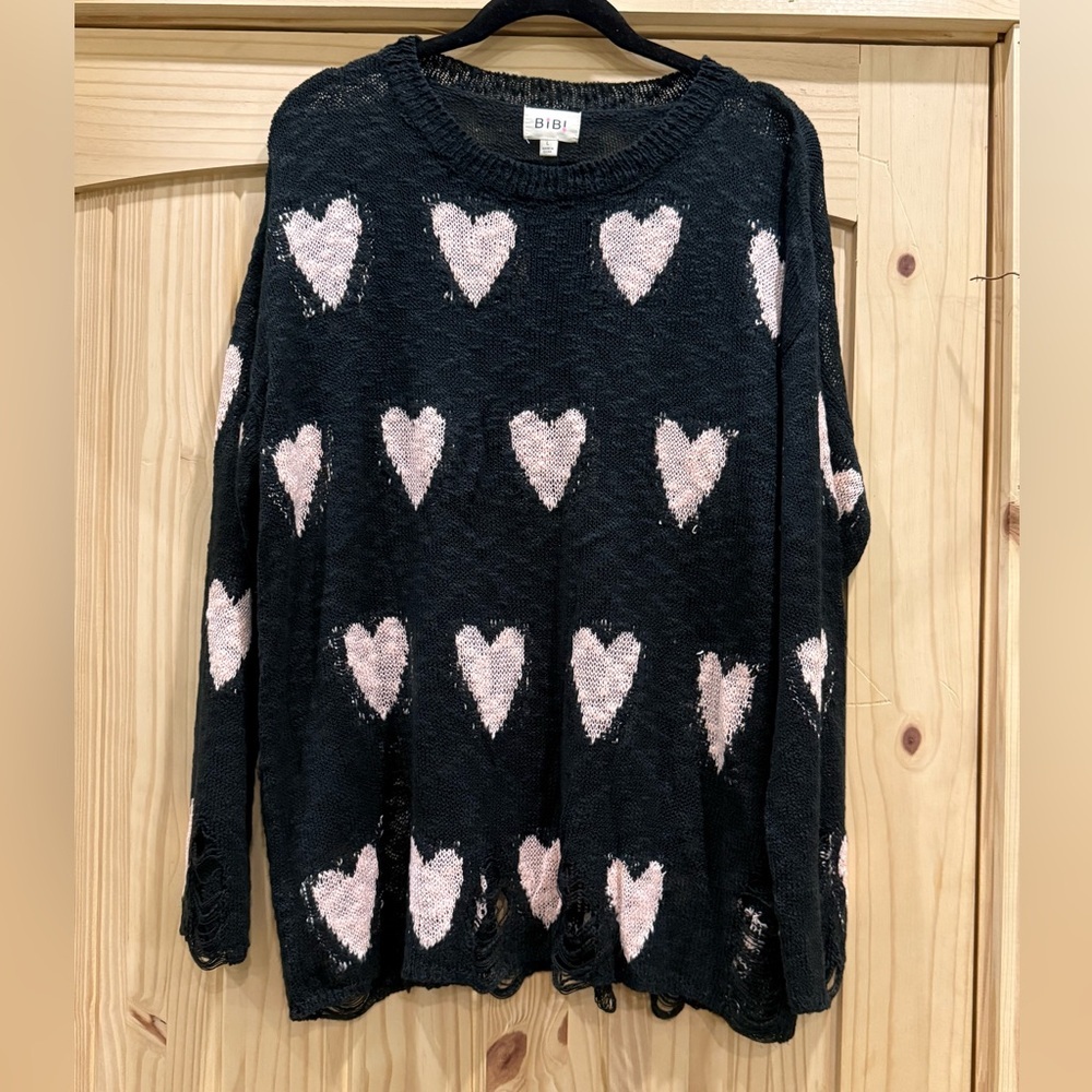 BiBi Black Sweater with Pink Heart Motif